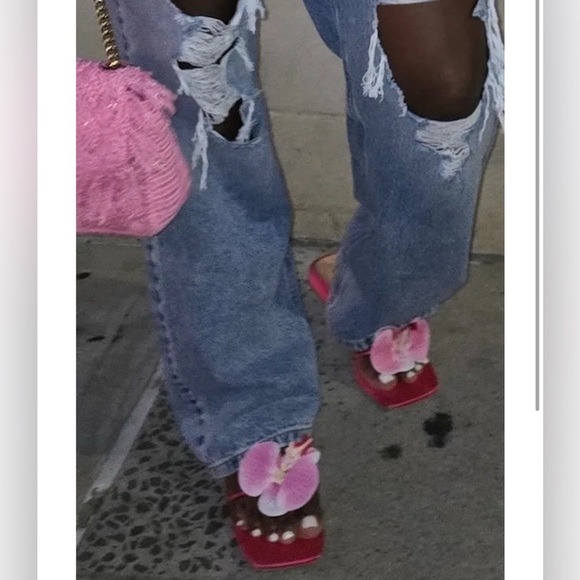 LULUS Florra Hot Pink Satin Orchid Low Heel Slide Sandals 8 - Picture 4 of 9